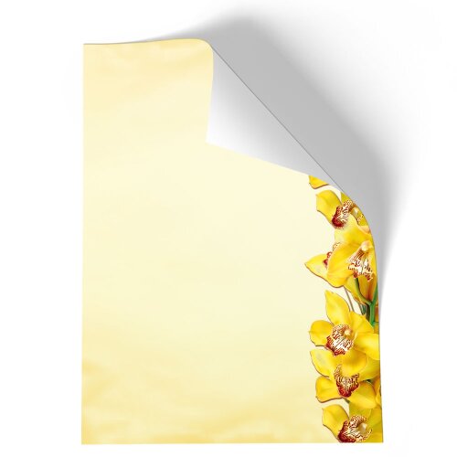 GELBE ORCHIDEEN Briefpapier Blumenmotiv "CLASSIC"  Paper-Media MBC-8208