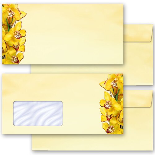 Motif dorchidée, Enveloppes Fleurs & Pétales, JAUNE ORCHIDÉES  - DIN LANG (220x110 mm) | Motifs uniques de différentes catégories - Commander en ligne! | Paper-Media