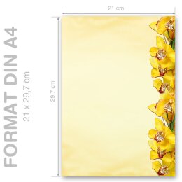 JAUNE ORCHIDÉES Briefpapier Motif de fleurs CLASSIC 20 feuilles de papeterie Paper-Media A4C-8208-20