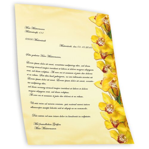 Briefpapier GELBE ORCHIDEEN - DIN A5 Format 50 Blatt