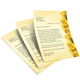 Papel de carta ORQUÍDEAS AMARILLAS - 50 Hojas formato DIN A5 - Flores & Pétalos
