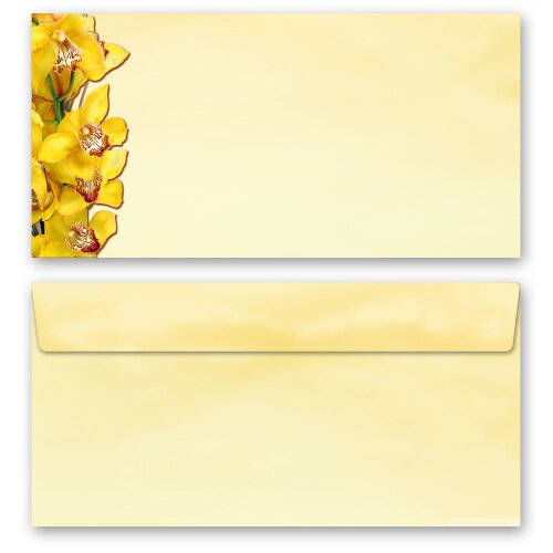 10 enveloppes à motifs au format DIN LONG - JAUNE ORCHIDÉES (sans fenêtre) Fleurs & Pétales, Motif dorchidée, Paper-Media