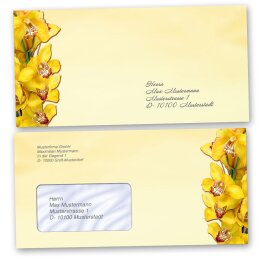Briefumschläge Blumen & Blüten, GELBE ORCHIDEEN 10 Briefumschläge (ohne Fenster) - DIN LANG (220x110 mm) | selbstklebend | Online bestellen! | Paper-Media