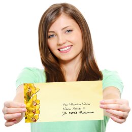 10 patterned envelopes YELLOW ORCHIDS in standard DIN long format (windowless)