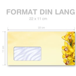 JAUNE ORCHIDÉES Briefumschläge Motif dorchidée CLASSIC 10 enveloppes (avec fenêtre) Paper-Media DLMF-8208-10