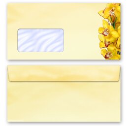 10 sobres estampados ORQUÍDEAS AMARILLAS - Formato: DIN LANG (con ventana) Flores & Pétalos, Motivo de orquídea, Paper-Media