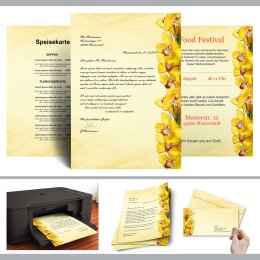 50 buste da lettera decorate ORCHIDEE GIALLE - DIN LANG (con finestra)