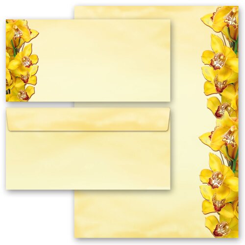 20-pc. Complete Motif Letter Paper-Set YELLOW ORCHIDS Flowers & Petals, Orchid motif, Paper-Media