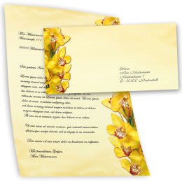 Briefpapier Set GELBE ORCHIDEEN - 40-tlg. DL (ohne Fenster)
