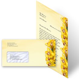 200-pc. Complete Motif Letter Paper-Set YELLOW ORCHIDS