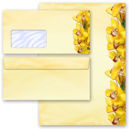 Briefpapier Set GELBE ORCHIDEEN - 200-tlg. DL (mit Fenster) Blumen & Blüten, Orchideenmotiv, Paper-Media