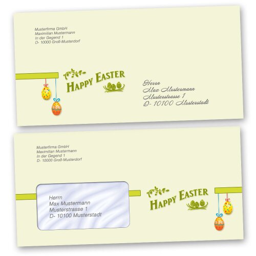 Motiv-Briefumschläge Ostern, HAPPY EASTER 10 Briefumschläge (mit Fenster) - DIN LANG (220x110 mm) | selbstklebend | Online bestellen! | Paper-Media