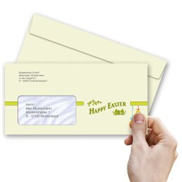 10 patterned envelopes HAPPY EASTER - EN in standard DIN long format (with windows)