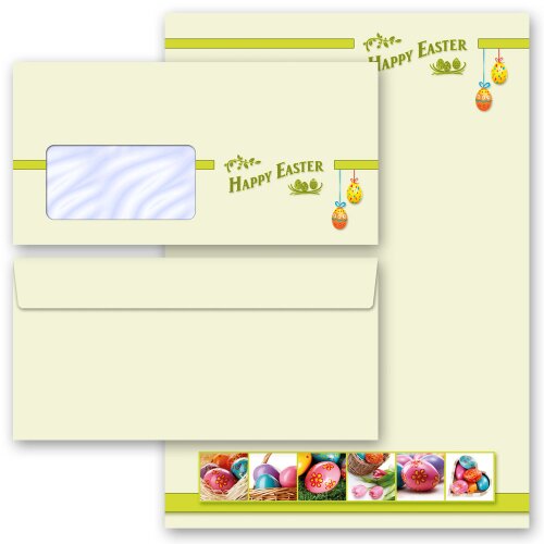 Briefpapier Set HAPPY EASTER - 200-tlg. DL (mit Fenster) Ostern, Ostermotiv, Paper-Media