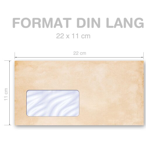 Briefumschläge VINTAGE - 50 Stück DIN LANG (mit Fenster)