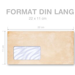 50 sobres estampados VINTAGE - Formato: DIN LANG (con ventana)