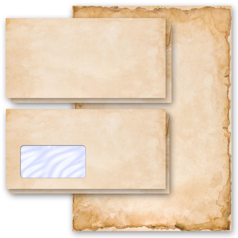 100 Briefumschläge Motiv altes Papier DIN lang mit Fenster antik rustikal Kuvert 