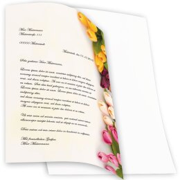 100 fogli di carta da lettera decorati TULIPANI COLORATI DIN A4