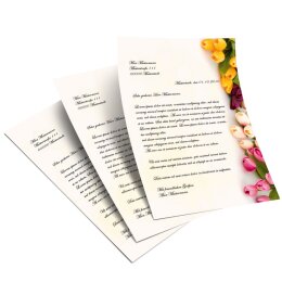 Papel de carta TULIPANES COLORIDOS - 50 Hojas formato DIN A5 - Flores & Pétalos