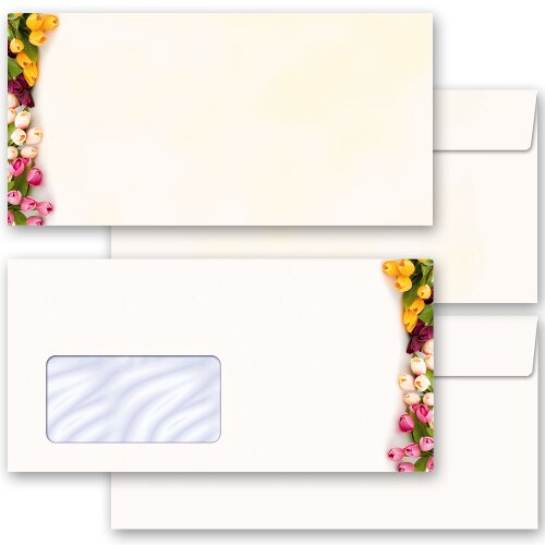 Printemps, Enveloppes Fleurs & Pétales, TULIPES COLORÉES  - DIN LANG (220x110 mm) | Motifs uniques de différentes catégories - Commander en ligne! | Paper-Media