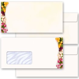 10 patterned envelopes COLORFUL TULIPS in standard DIN long format (windowless)