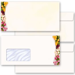 Briefumschläge BUNTE TULPEN - 10 Stück DIN LANG (mit Fenster)