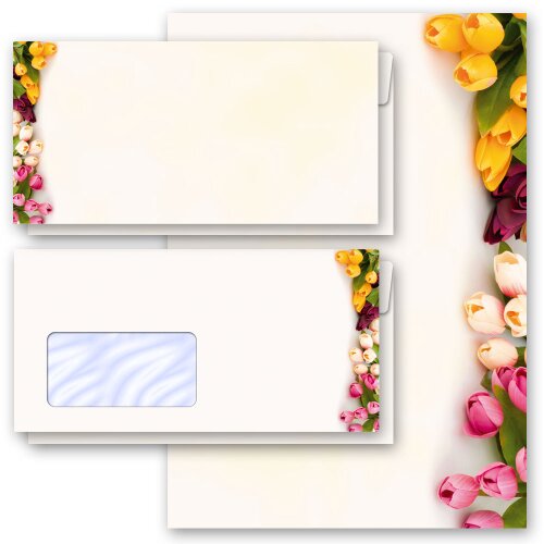 Motif Letter Paper-Sets COLORFUL TULIPS Flowers & Petals, Stationery with envelope, Paper-Media