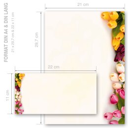 20-pc. Complete Motif Letter Paper-Set COLORFUL TULIPS