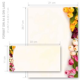 40-pc. Complete Motif Letter Paper-Set COLORFUL TULIPS
