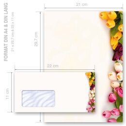 Briefpapier Set BUNTE TULPEN - 100-tlg. DL (mit Fenster)