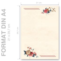 POSTAL FLORES Briefpapier Motivo de flores CLASSIC 20 hojas de papelería, DIN A4 (210x297 mm), A4C-8344-20