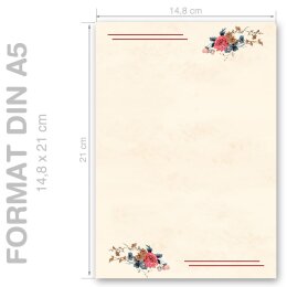 COURRIER FLEUR Briefpapier Motif de fleurs CLASSIC 50 feuilles de papeterie, DIN A5 (148x210 mm), A5C-133-50