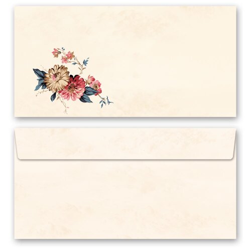 Sobres de adorno Flores & Pétalos, POSTAL FLORES 10 sobres (sin ventana) - DIN LANG (220x110 mm) | Auto-adhesivo | Orden en línea! | Paper-Media
