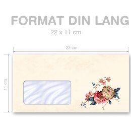 10 sobres estampados POSTAL FLORES - Formato: DIN LANG (con ventana)