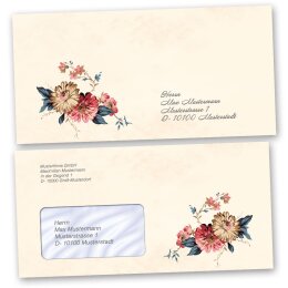 Enveloppes de motif Fleurs & Pétales, COURRIER FLEUR 50 enveloppes (avec fenêtre) - DIN LANG (220x110 mm) | Auto-adhésif | Commander en ligne! | Paper-Media