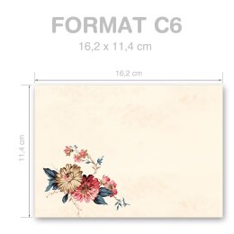10 sobres estampados POSTAL FLORES - Formato: C6 (sin ventana)
