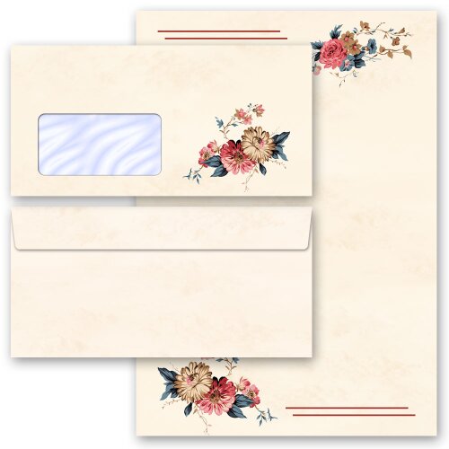 FLOWER MAIL Briefpapier Sets Flowers motif CLASSIC 200-pc. Complete set, DIN A4 & DIN LONG Set., SMC-8344-200
