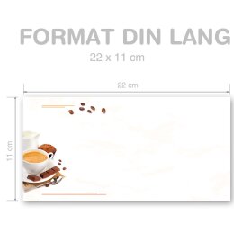 10 buste da lettera decorate CAFFÈ CON LATTE - DIN LANG (senza finestra)