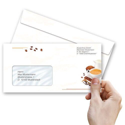 KAFFEE MIT MILCH Briefumschläge Einladung "CLASSIC" 50 Briefumschläge, 50 Briefumschläge (mit Fenster), DIN LANG (220x110 mm), DLMF-8345-50