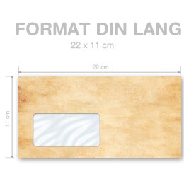 10 sobres estampados PERGAMINO - Formato: DIN LANG (con ventana)