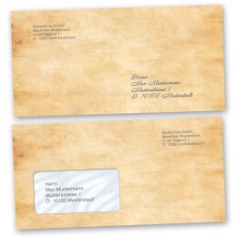 Enveloppes de motif Antique & Histoire, PARCHEMIN 50 enveloppes (avec fenêtre) - DIN LANG (220x110 mm) | Auto-adhésif | Commander en ligne! | Paper-Media