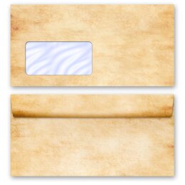 50 patterned envelopes PARCHMENT in standard DIN long format (with windows) Antique & History, Old Paper Old Style, Paper-Media