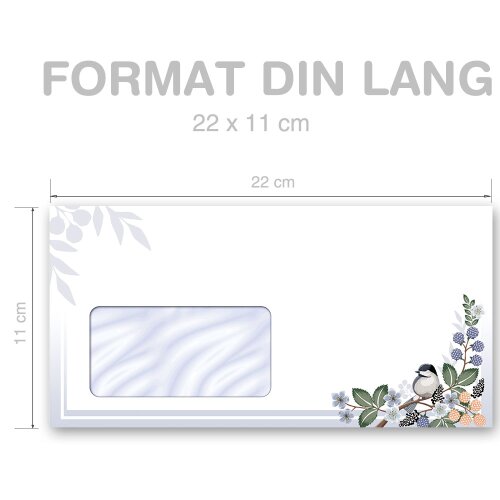 Briefumschläge FRÜHLINGSZWEIGE - 10 Stück DIN LANG (mit Fenster)