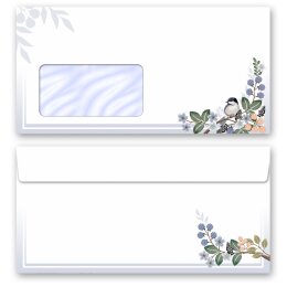 10 patterned envelopes SPRING BRANCHES  in standard DIN long format (with windows) Animals, Seasons - Spring, Spring motif, Paper-Media