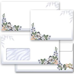 10 patterned envelopes SPRING BRANCHES  in standard DIN long format (with windows)
