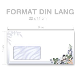 50 patterned envelopes SPRING BRANCHES  in standard DIN long format (with windows)