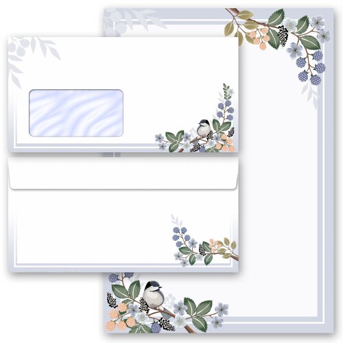 40-pc. Complete Motif Letter Paper-Set SPRING BRANCHES  Animals, Seasons - Spring, Spring motif, Paper-Media