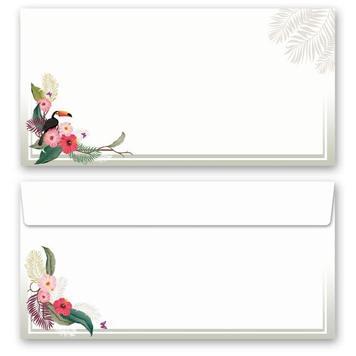 10 patterned envelopes SUMMER BRANCHES in standard DIN long format (windowless) Animals, Seasons - Summer, Summer motif, Paper-Media