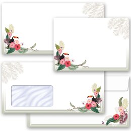 10 patterned envelopes SUMMER BRANCHES in standard DIN long format (with windows)
