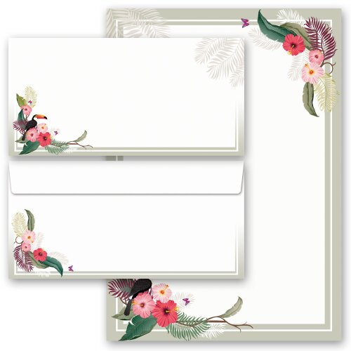 40-pc. Complete Motif Letter Paper-Set SUMMER BRANCHES Animals, Seasons - Summer, Summer motif, Paper-Media
